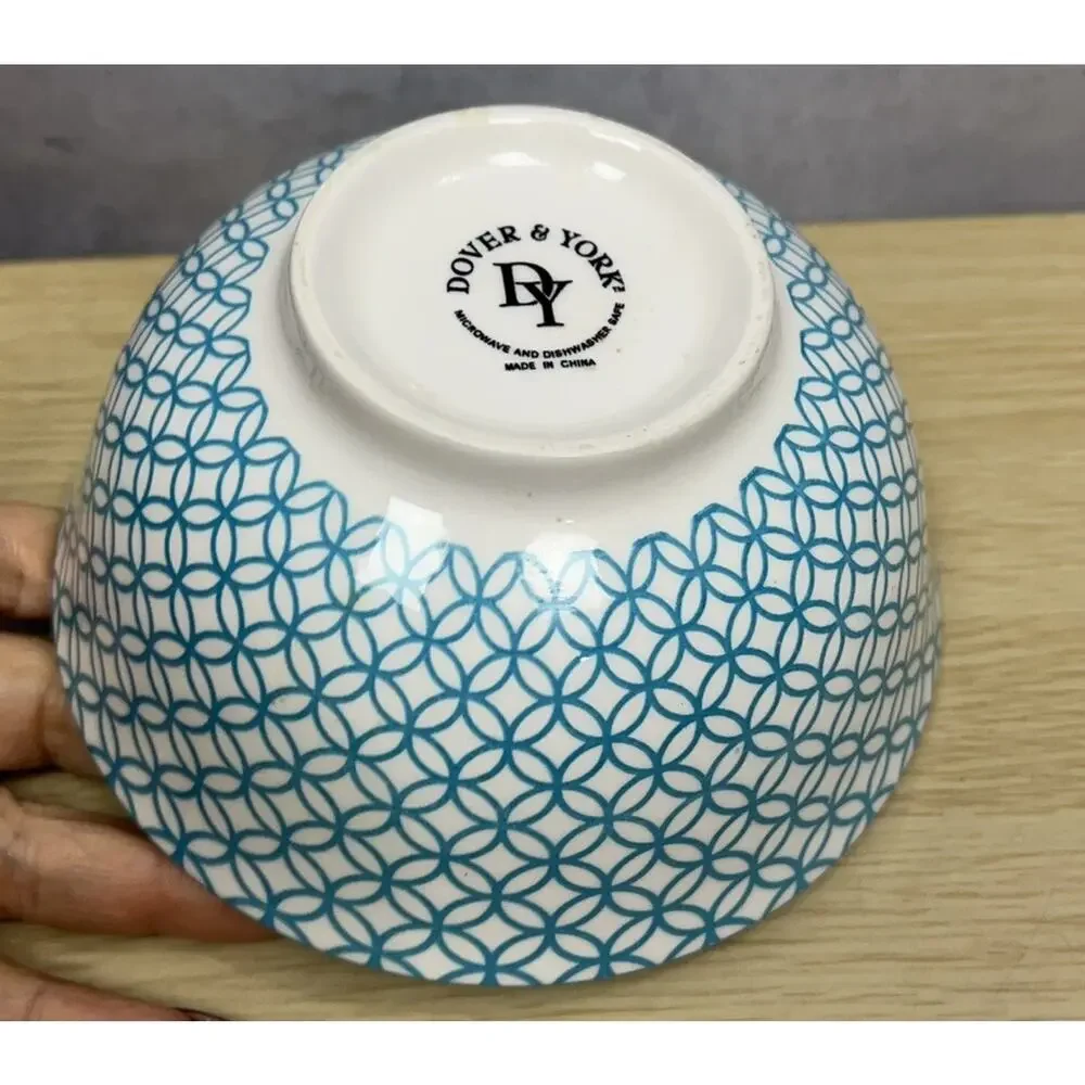 Dover & York Turquoise Lot of 2 Black Blue White Soup Cereal Bowl 6” Boho